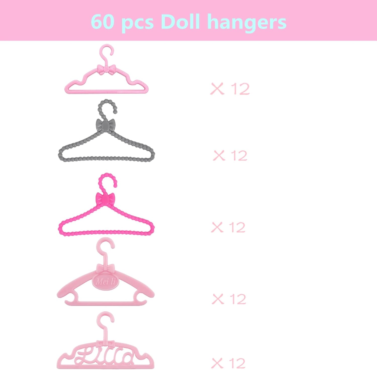 E-TING 60 Pcs Mini Doll Clothes Hangers Plastic Mixed Little Hangers Doll Clothes Accessories for 11.5 Inch Doll image number 3