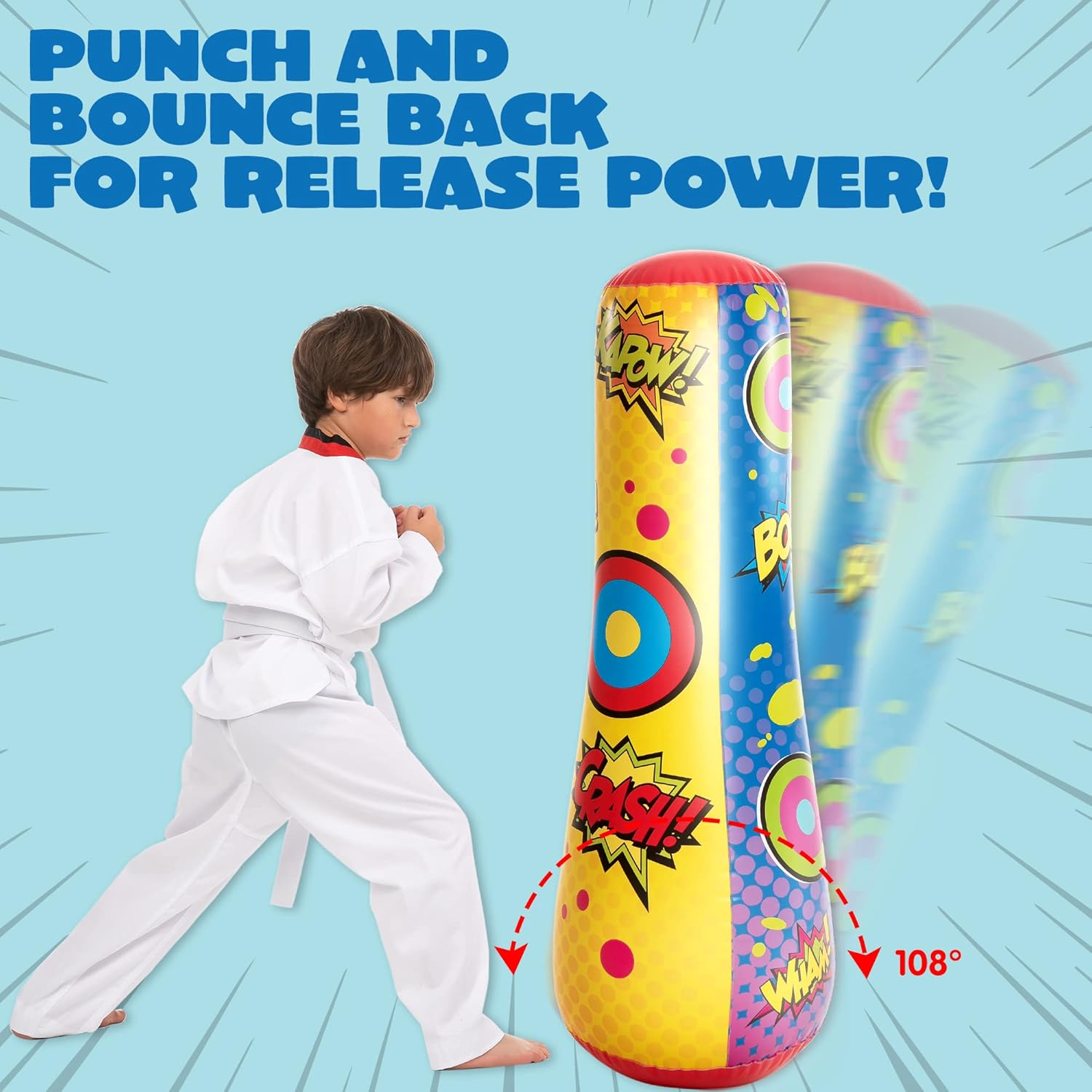 Inflatable Bopper, 47 Inches Kids Punching Bag with Bounce-Back Action, Double-Sided Inflatable Punching Bag for Kids (1 Pack) image number 1
