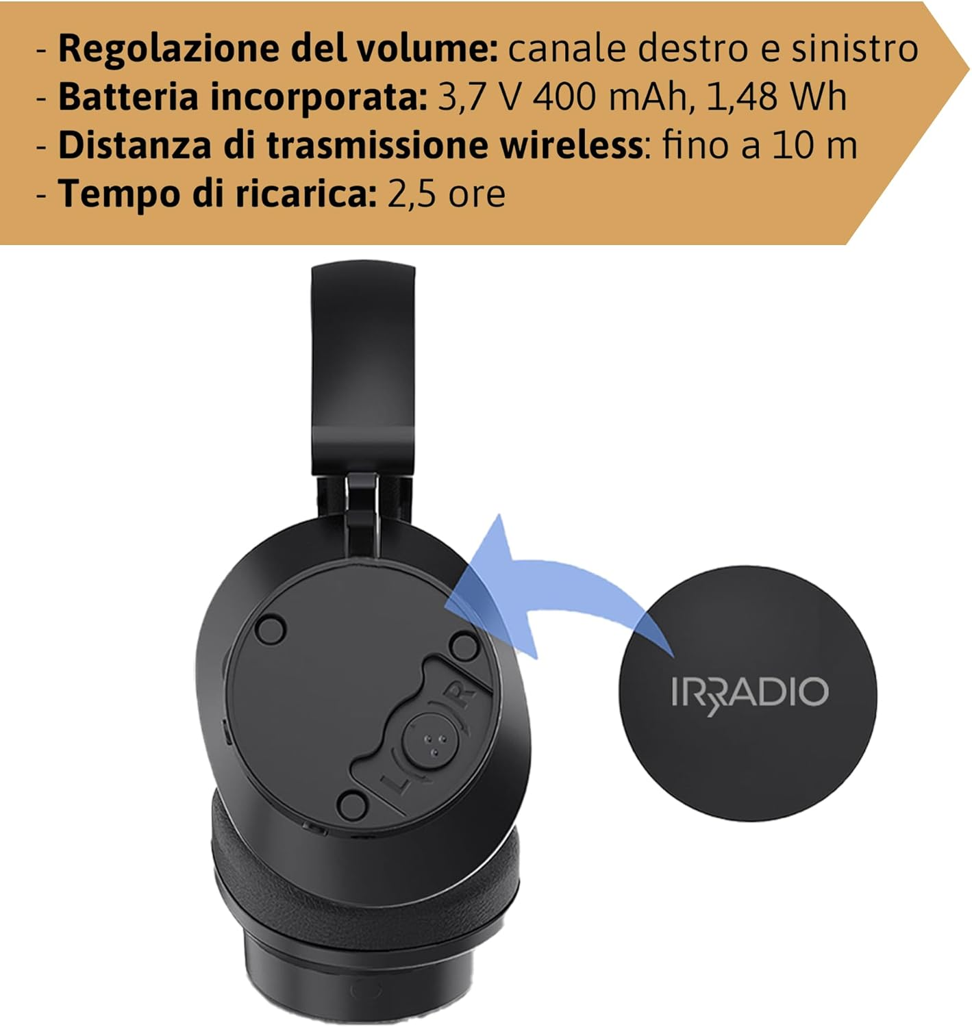 Additional Wireless Headset + BT IRRADIO IR Sigma for Set Ir-Sigma Plus, Ideal for TV, Film, Music, Gaming, Immersive Audio Multiuser, Equalizer, Indoor/Outdoor image number 1