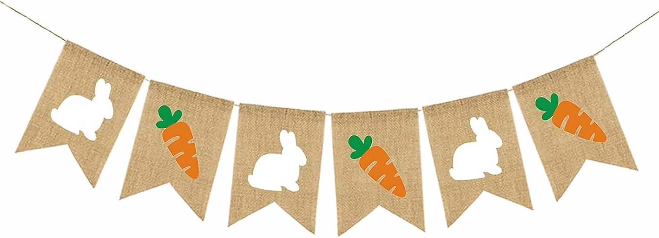 Easter Burlap Banner, Easter Bunny Garland Design, Easters Banner for Home Office School and Carrot Garland Decorations Outdoor Party Supply