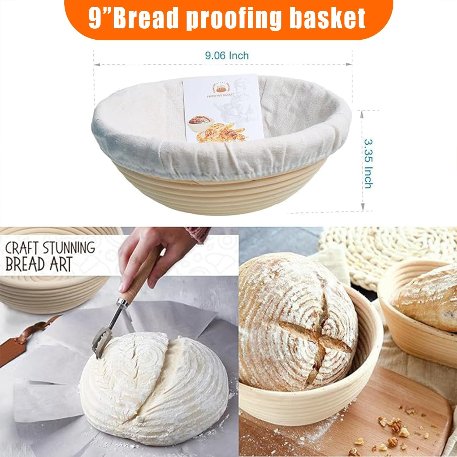 5QT Cast Iron Dutch Oven for Bread Baking, Proofing Basket Sourdough Starter Kit, Bread Making Pan Pot with Lid, Sour Dough Tools Set Includes Lame Supplies,For Family Cooking,Frying,Braising,Bbq,Black. image number 2