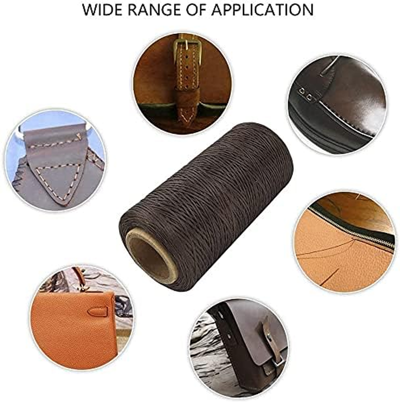 4Pcs 260 Meter 0.8Mm 150D Flat Leather Waxed Thread Cord Craft with 1 Set (7Pcs) Curved Upholstery Sewing Needles Leather Waxed Thread Drilling Awl Thimble (White+Dark Brown+Beige+Black) image number 4
