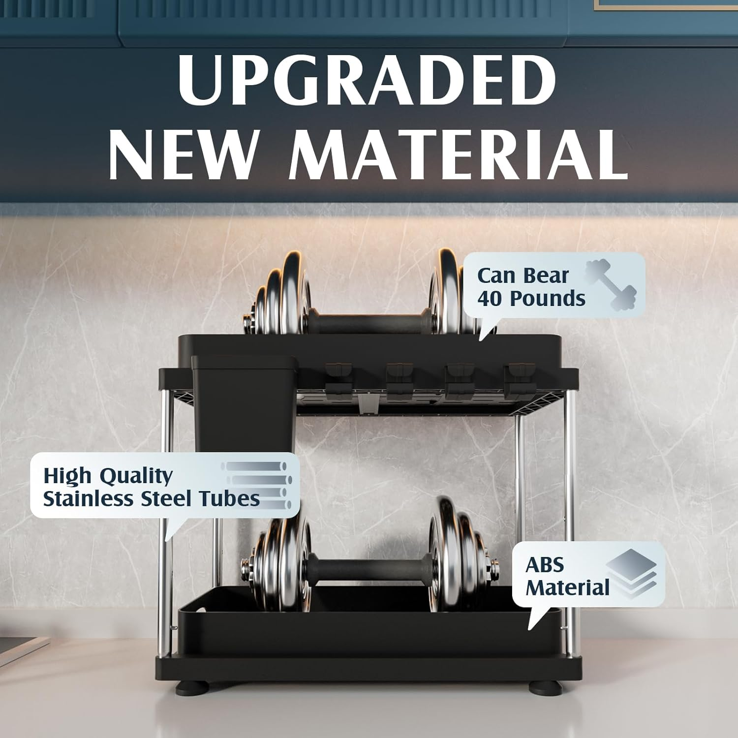 VERIFOST 2 Pack under Sink Organizer, 2 Tier under Sink Organizers and Storage for Kitchen Bathroom, Height Adjustable Cabinet Organizer with Two Slide-Out Drawers,Black - Green image number 5