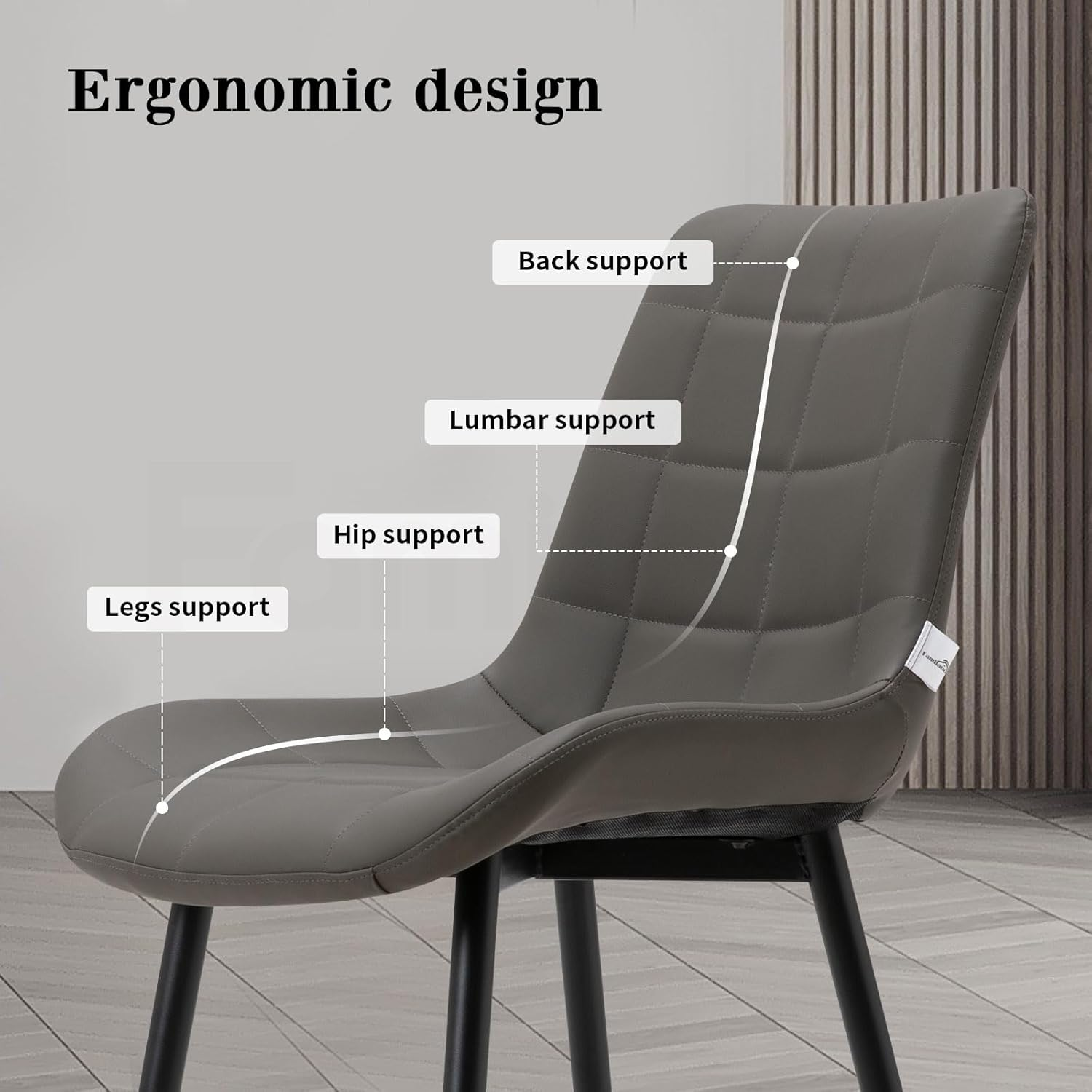 Contemporary Dining Chair Set of 4, Grey, Ergonomic, Sturdy Base, Metal Frame, Polyurethane Upholstery, Perfect for Dining Rooms - Pu-Grey image number 4