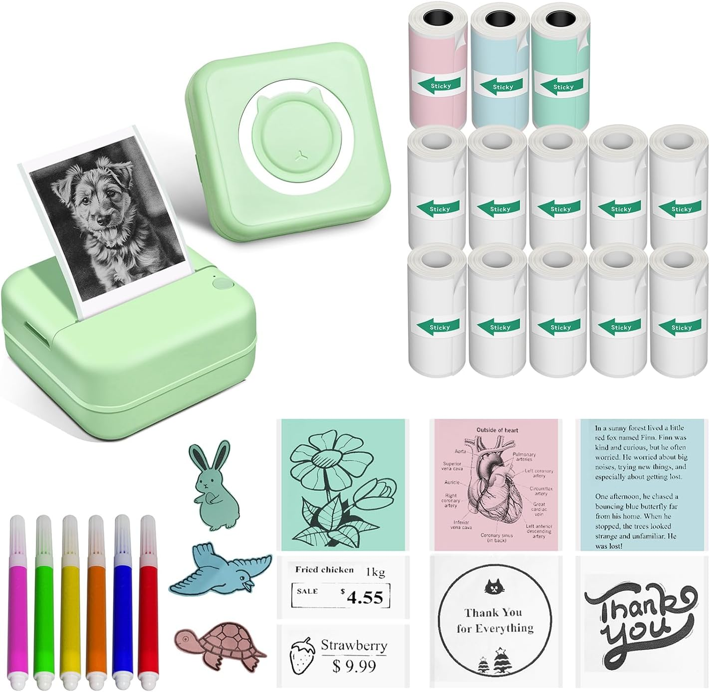 Label Maker - Mini Portable Sticker Printer with 14 Rolls Self-Adhesive Thermal Papers, Labeller Machine for Home Office Study Business Texts Journal, Blue