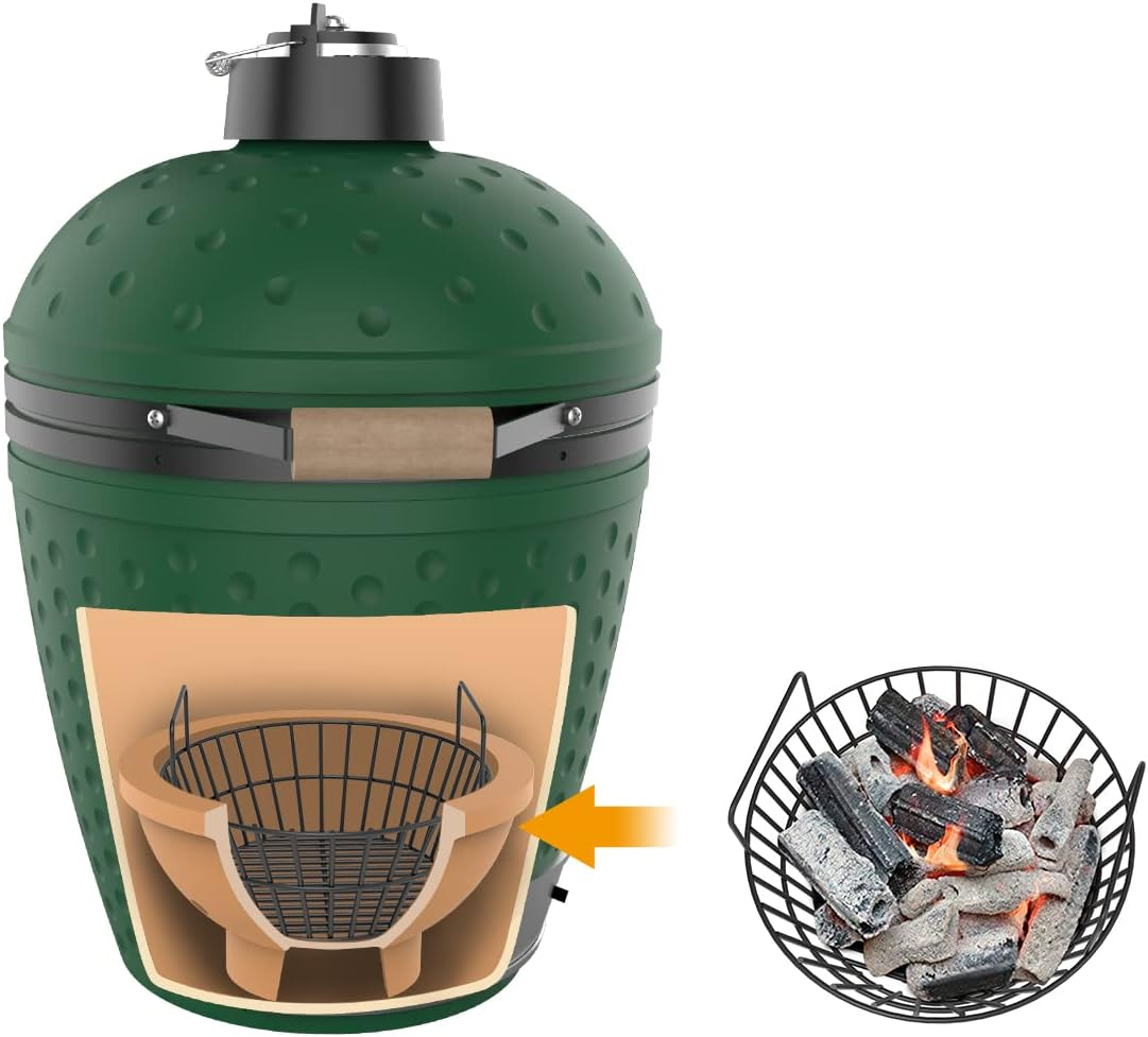 Charcoal Ash Basket for Large Big Green Egg Grill, Heavy Duty Porcelain Steel Fire Basket Also Fits Kamado Joe Classic, Compatible with Pit Boss, for Louisiana Grills, for Primo Kamado Grill, Fits image number 3