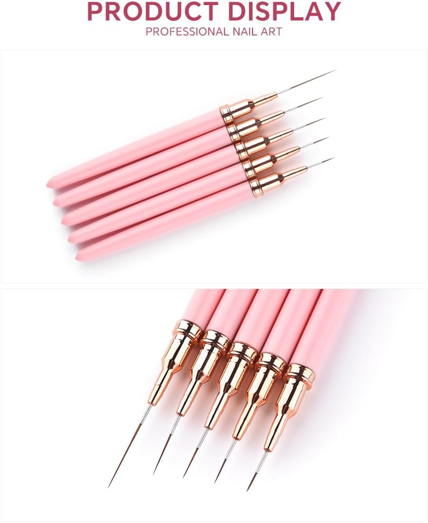 Rolabling 5PCS Nail Art Brushes for Gel Polish Metal Handle Detailing Brush Set (7/9/12/15/25Mm) Ultra Thin Liner Dotting & Striping Brushes for Nail Design, Manicure Tools for Salon & Home Use image number 4