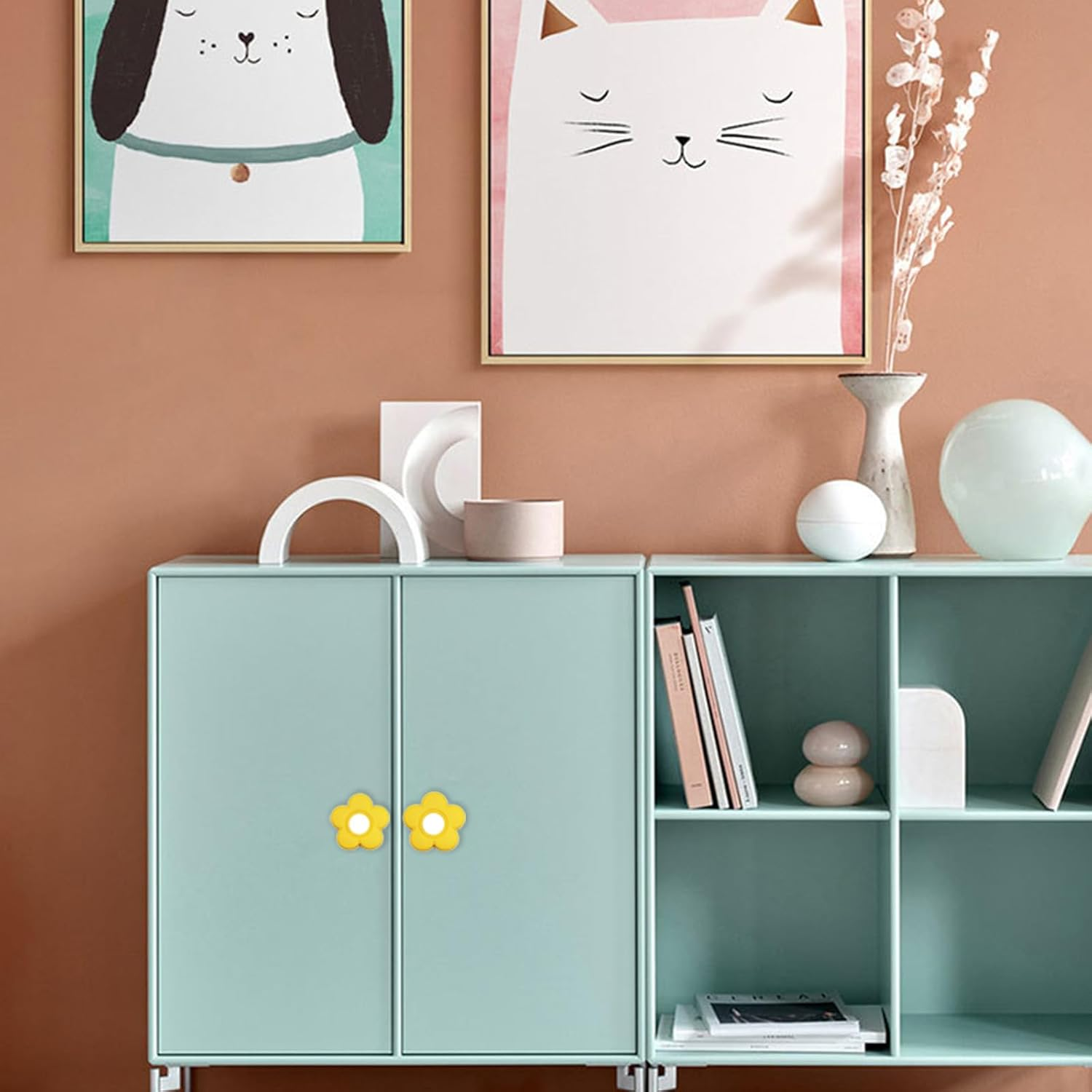 6Pcs Yellow Flower Shape Knobs - Soft Rubber Handles, Cabinet Drawer Pulls for Kids' Rooms & Closets, 1.8X1.8X0.85 Inch with Screws image number 6