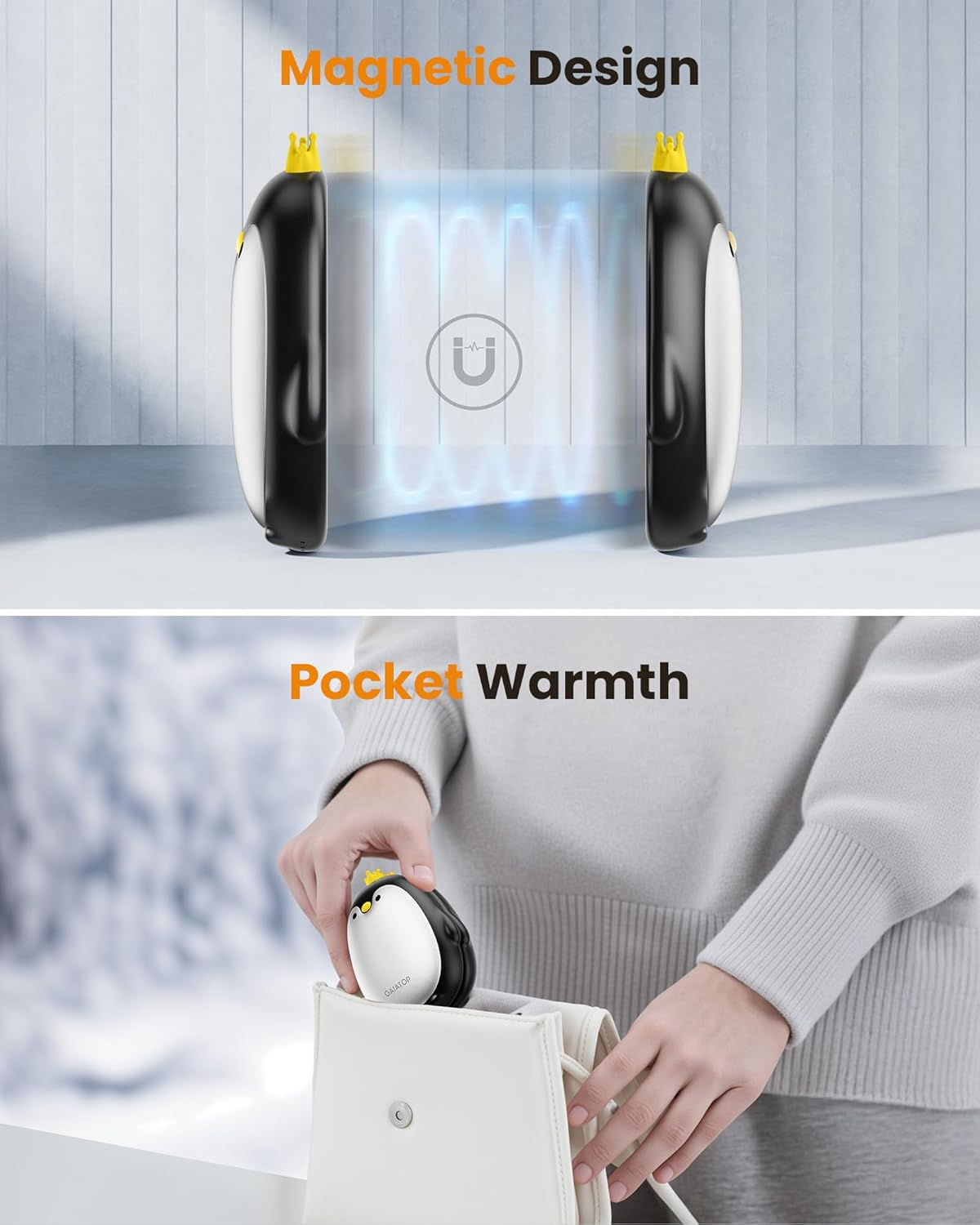 Gaiatop Hand Warmers Rechargeable 2 Pack, 3 Settings Pocket-Sized Cute Penguin, Fast Hot Hands Reusable Portable Electric Heater for Camping Hunting Golf, Gifts for Women Men image number 3
