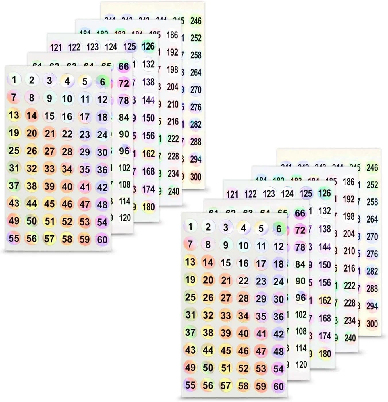 Small Number Stickers 1-300 for Nail Polish Organizing, Waterproof Holographic Labels for Salon Organization, Self-Adhesive and Easy to Remove - Povtor