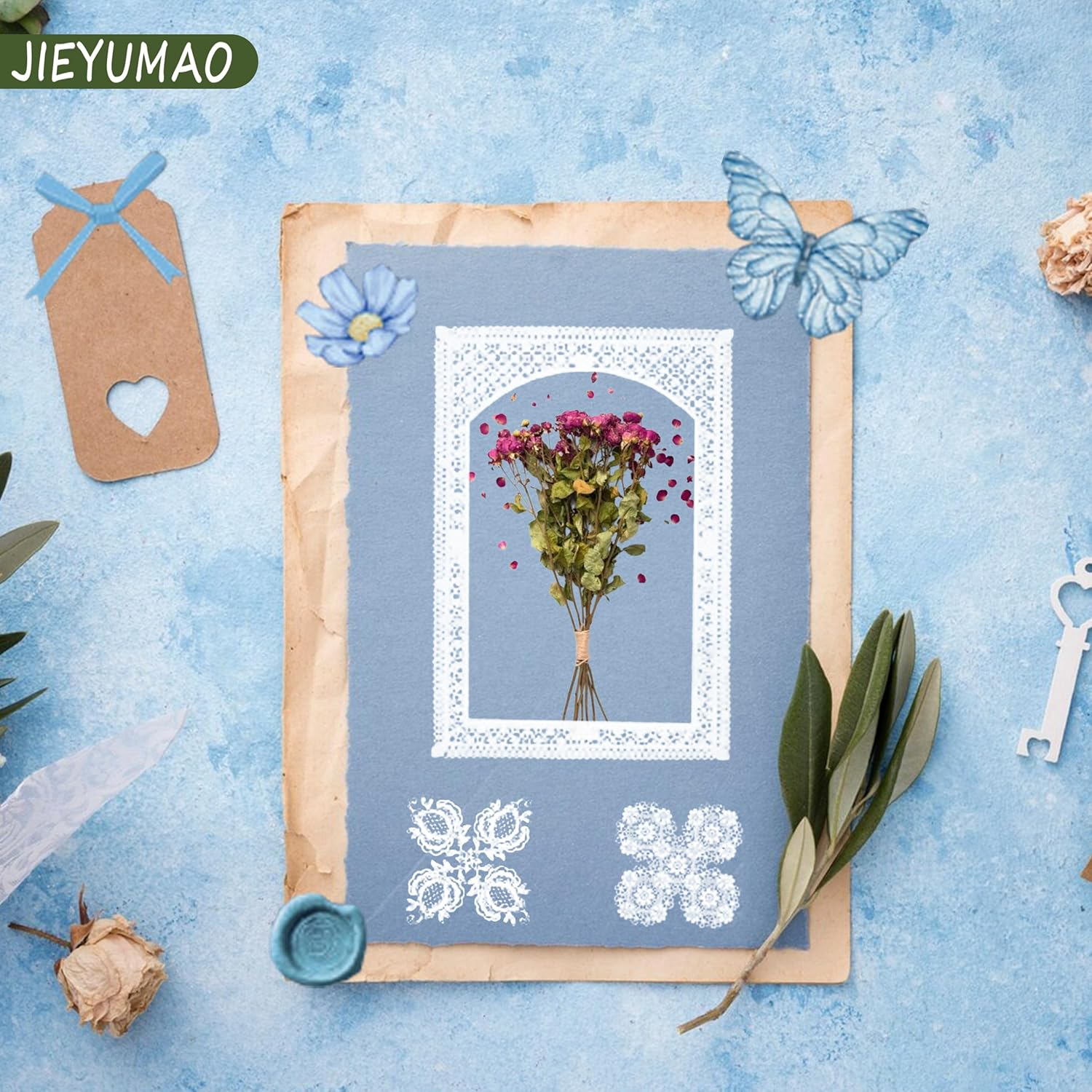 JIEYUMAO Scrapbooking Lace Frames, 70Pcs Vintage Cutout Lace Scrapbook Paper, Scrapbook Paper Lace Cutouts with Tweezers, Multicolor Window Frame Decorative Paper for DIY Crafts Making image number 4