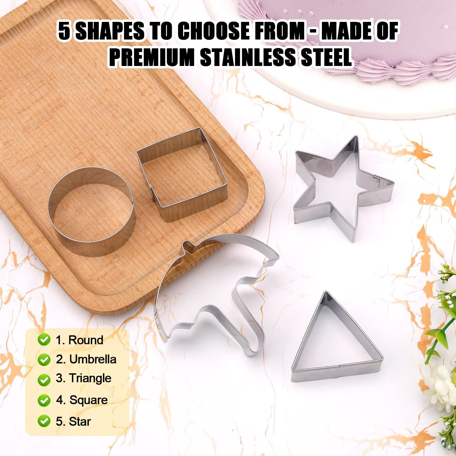 5Pcs Stainless Steel Cookie Cutters, Korean Game Biscuits Sugar Candy Making Tools Triangle Square Circle Star Umbrella Shapes Cake Mold Kit for Baking Kitchen Gadgets image number 5