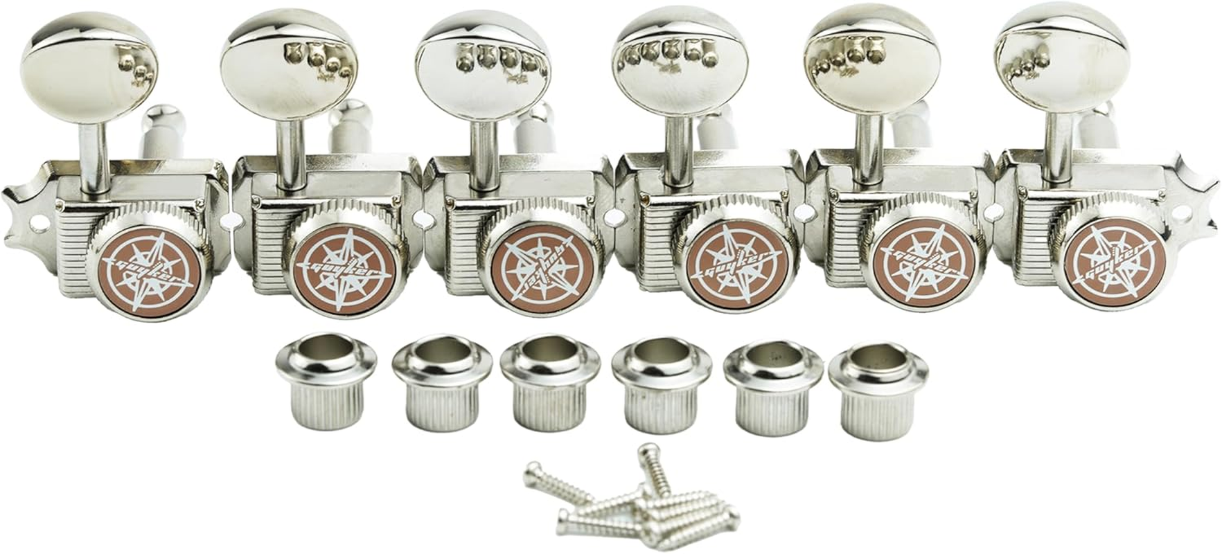 Guyker 6 Inline Vintage Guitar Lock String Tuners &ndash; Locking Tuning Key Pegs Machine Heads Replacement Parts for ST TL Style Electric, Folk or Acoustic Guitars &ndash; Nickel image number 4