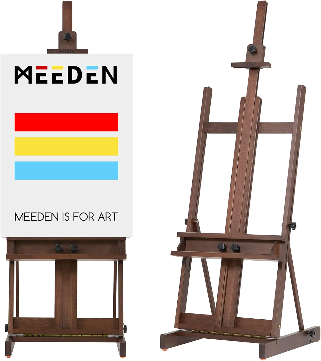 MEEDEN Walnut Large H- Frame Studio Easel, Solid Beech Wood Easel for Heavy Duty, Adjustable Floor Easel, for Acrylic, Watercolor, Oil Painting, Doing Pastel, Portrait Work, Hold Canvas up to 77"