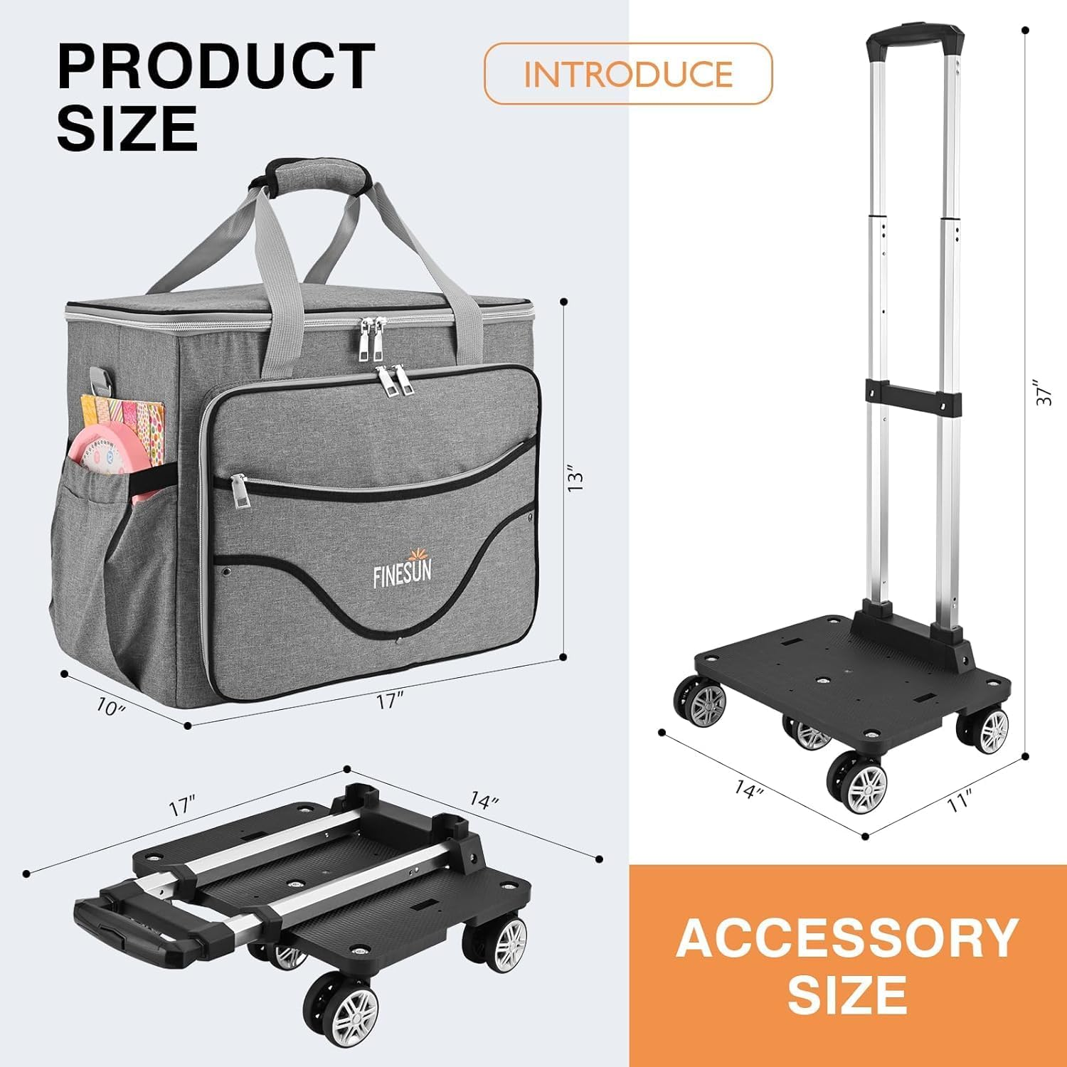 FINESUN Rolling Tote Bag for Women Teacher Bag Rolling Cart Briefcase with Wheels Carry on Wheeled Bag for Work,Office,Craft, Grey, One Size image number 4