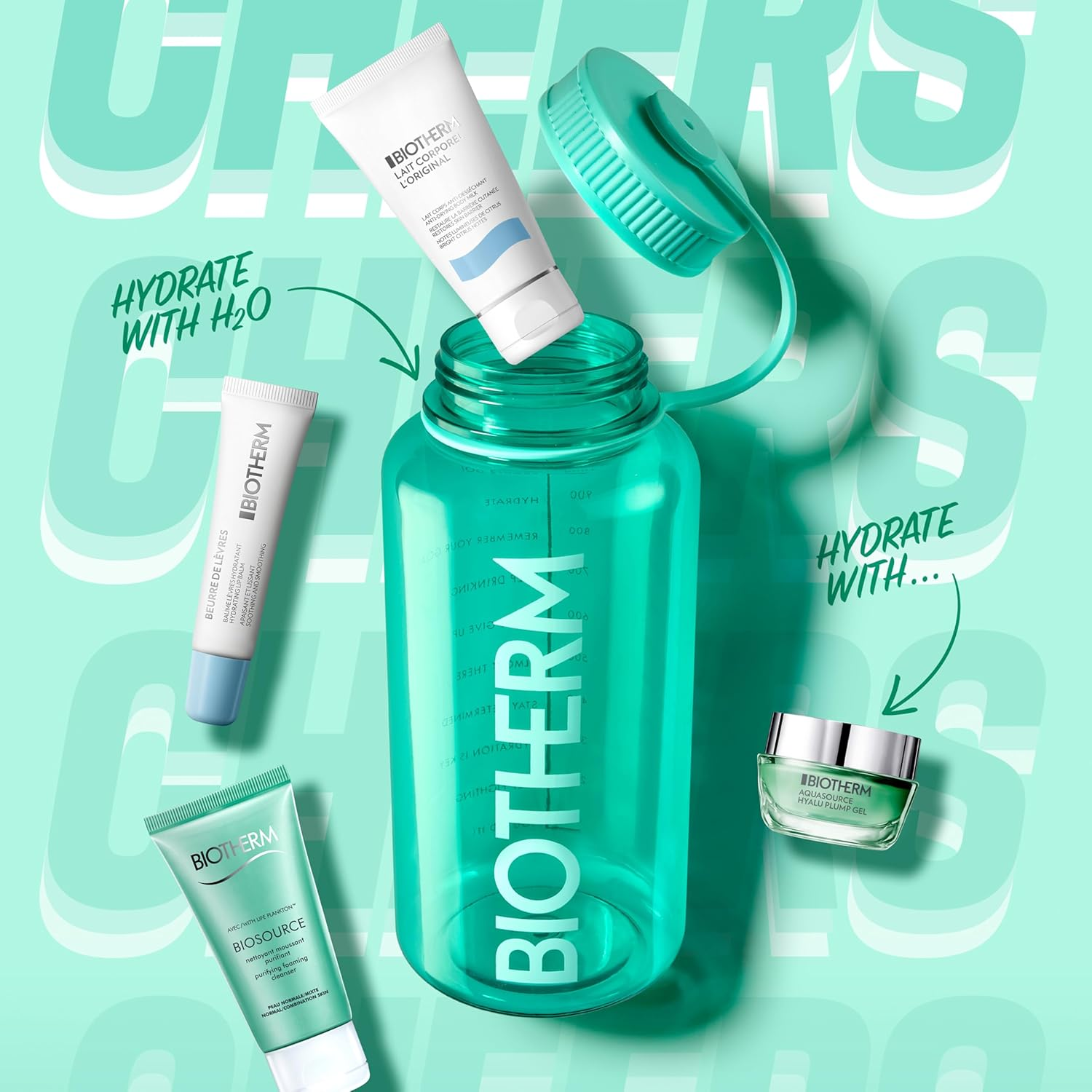 Biotherm the Drop - Aqua Drop for Women, Skin and Body Hydration Essentials for Normal to Oily Skin, Packed in a 1L Recycled, Reusable Plastic Water Bottle, with 4 Body and Skincare Products image number 3