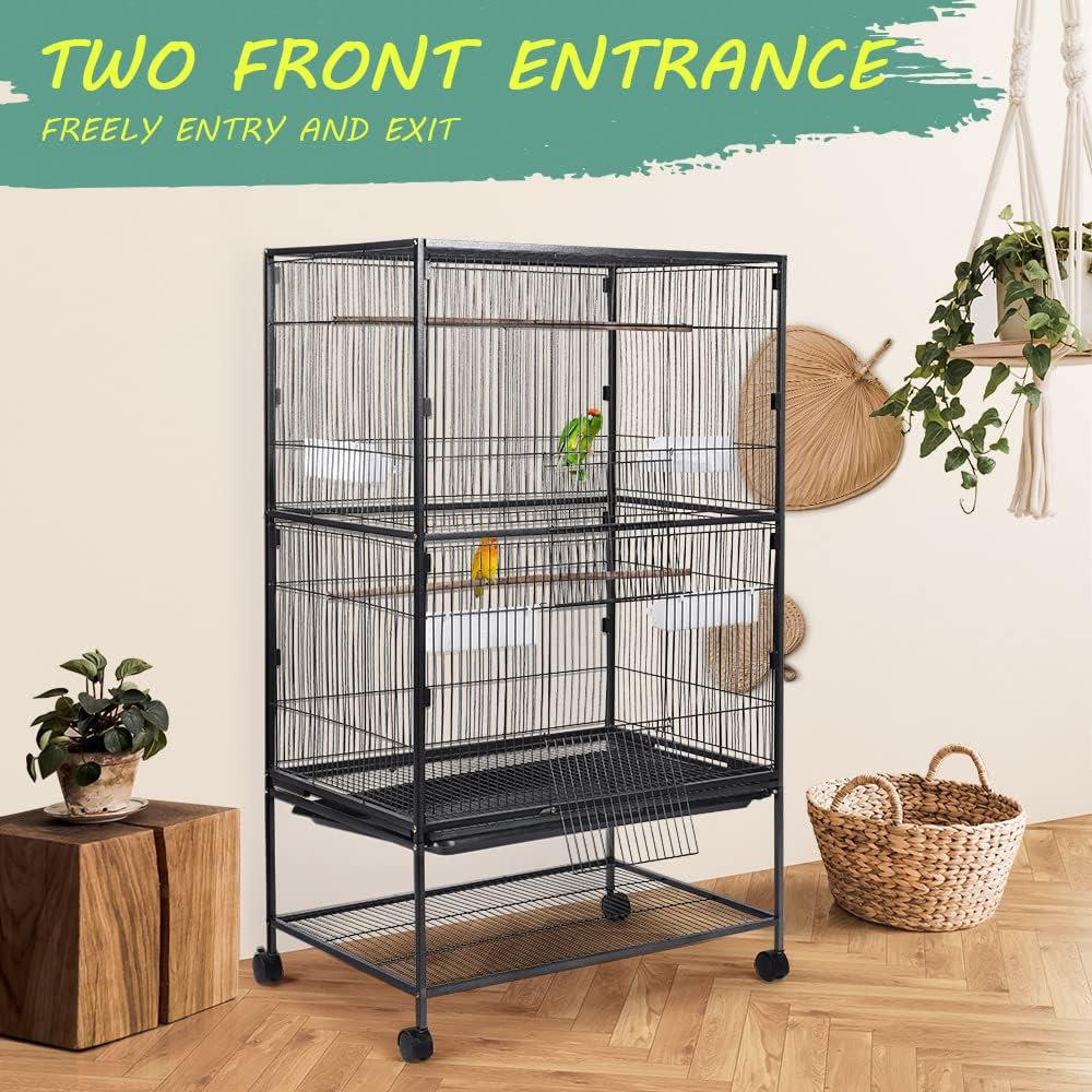 Taily Bird Cage Stand-Alone Aviary 132Cm Large Travel Stand Budgie Parrot Birdcage with Removable Tray Black image number 6