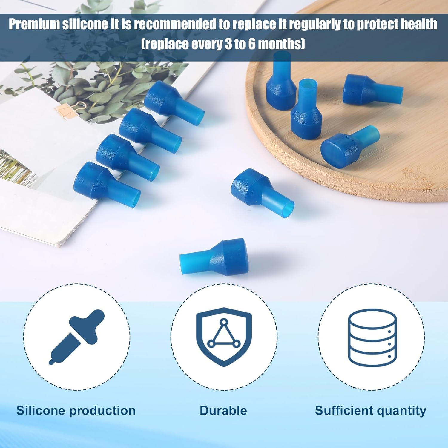 10Pcs Bite Valve Replacement for Camelbak, Blue Silicone Hydration Pack Bite Valve Mouthpiece Replacement Parts Dust Cover Accessories for Hydration Bladder