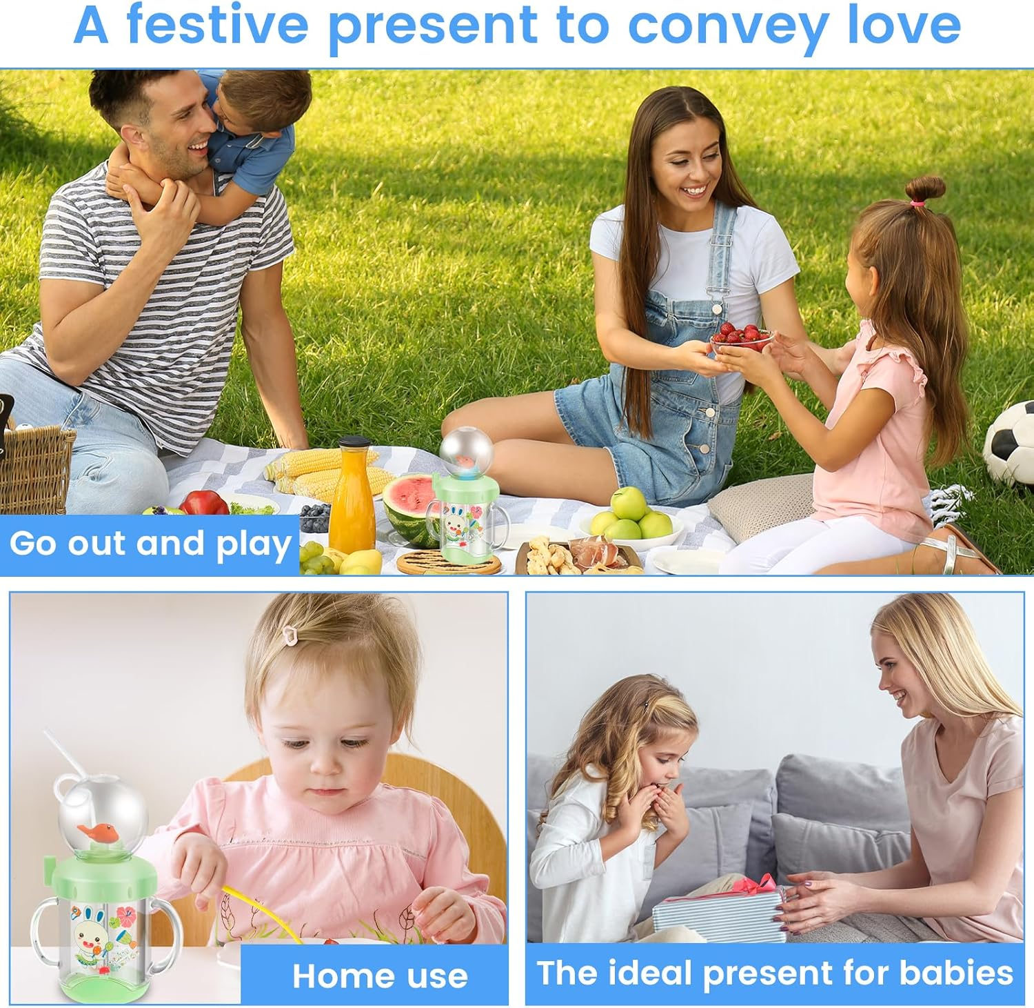 220Ml Sippy Cup Baby Water Bottle with Straw for 6-12 Months Kids Water Cup with Fun Whale Spray Ideal Present for Babies on Birthdays, Christmas, Children'S Day