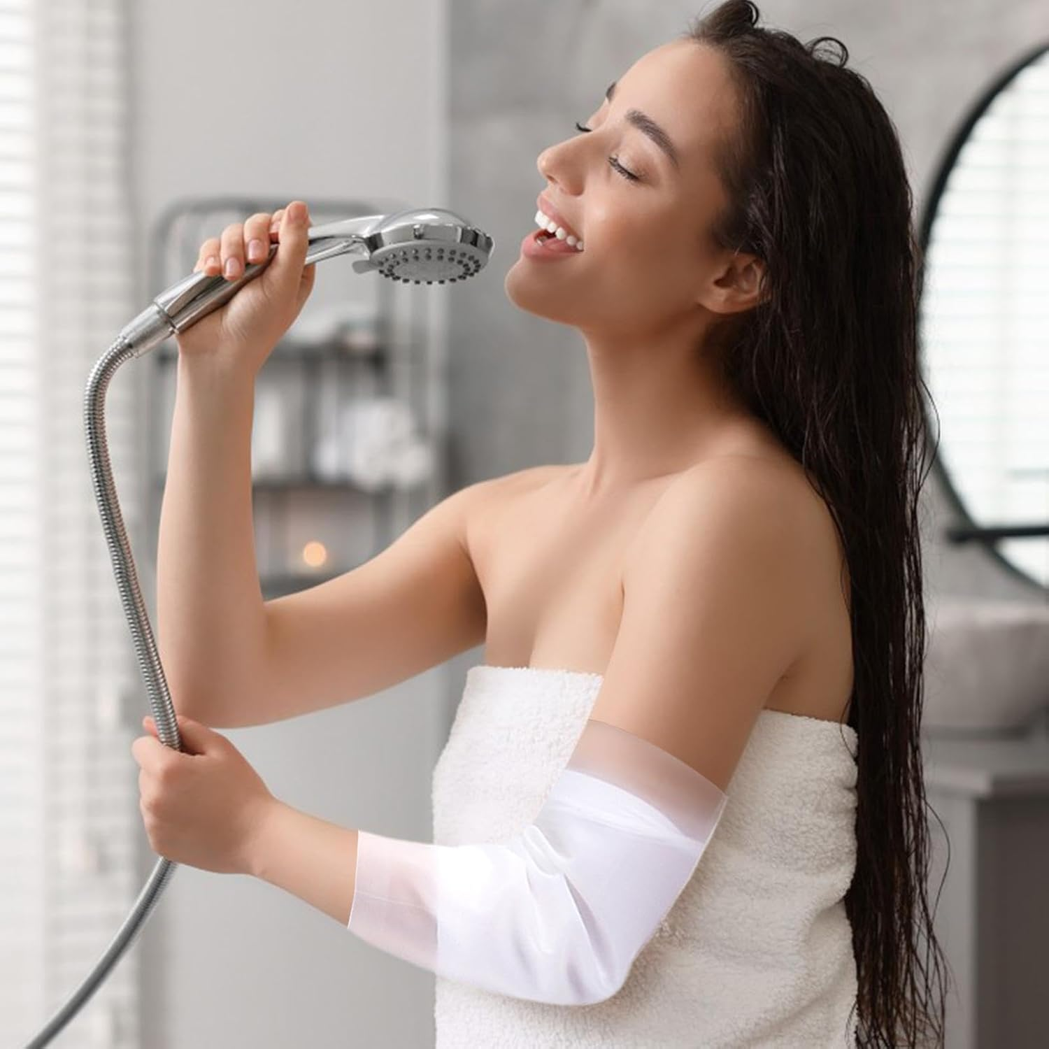 Elbow Silicone Sleeve, Arm Cover Dressing Silicone Sleeve for Shower - Keeps Elbow Dressing Dry Plaster Protector with Cotton Liner for Bathing, Shower image number 2