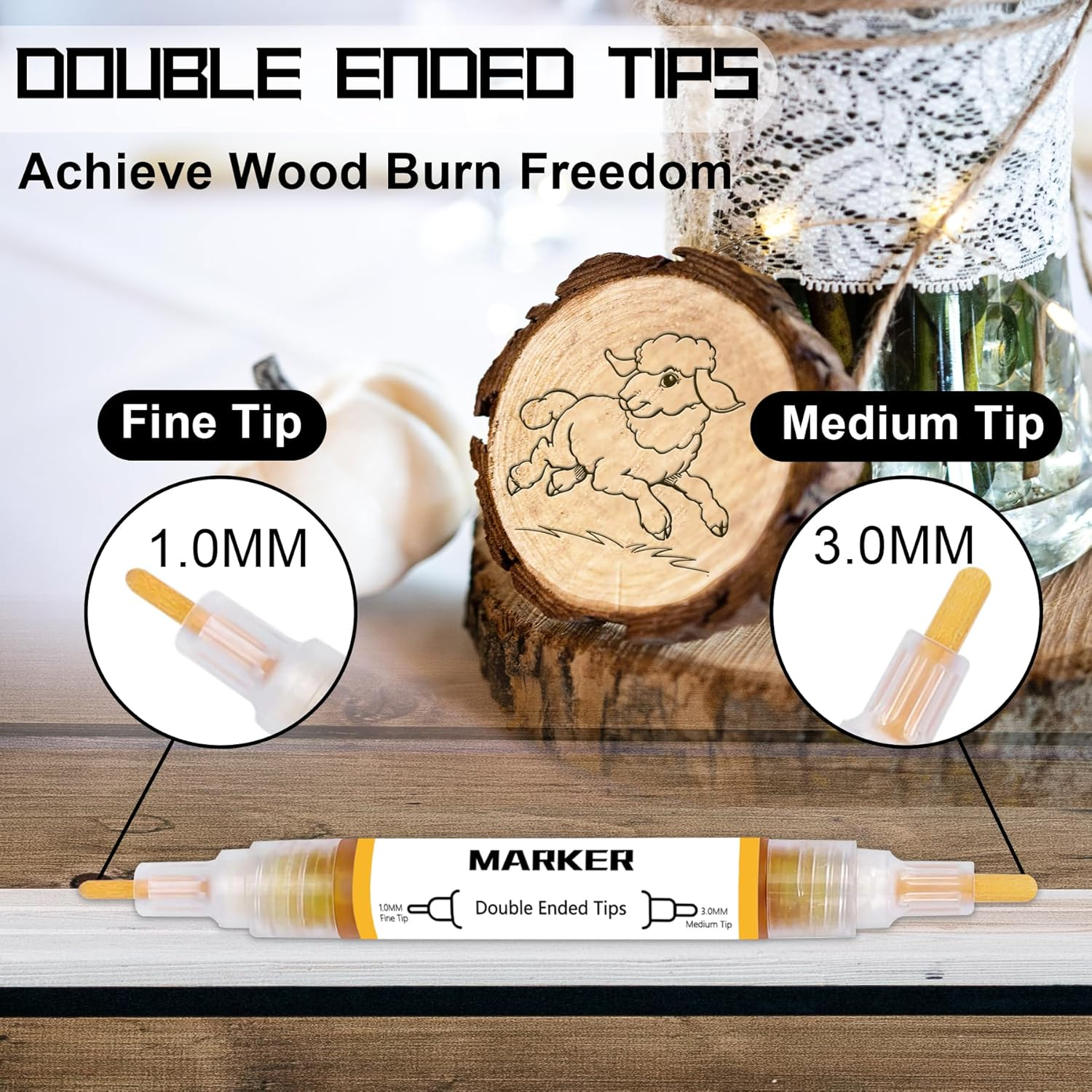1DFAUL Wooden Burning Marker, 2PCS Scorch Pen for Wood Burn, Double Sided Art Wood Burn Paste Marker, Accurately & Easily Burn Designs on Wood & Crafts, Suitable for Beginners DIY Wood image number 4