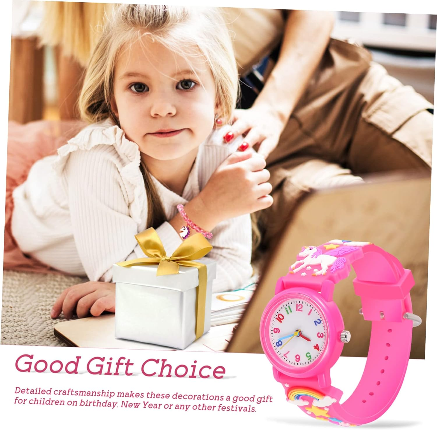 LIFKOME 1Set Unicorn Watch and Bracelet for Girls Digital Cartoon Wristwatch with Beaded Unicorn Bracelet Present for Boy Girl Birthdays and Festivals