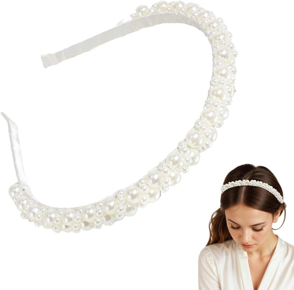OUDQFCJ Pearl Headband, Headband with Pearls for Women, Wedding Hair Band, Elegant Hair Accessories, for Everyday Use (Standard) (White) image number 2