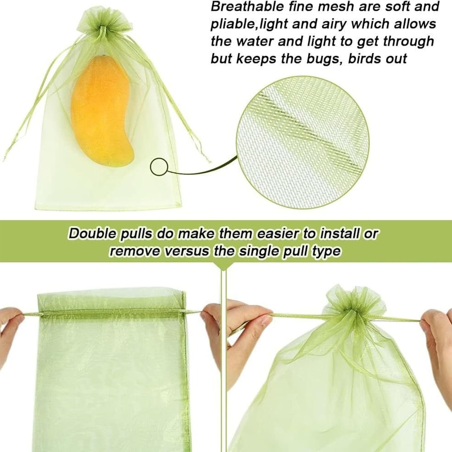 Fruit Protection Bags - Drawstring Net Bag - Garden Supplies for Food Outdoors Growing Planting Gathering Horticulture Strawberry Produce image number 3