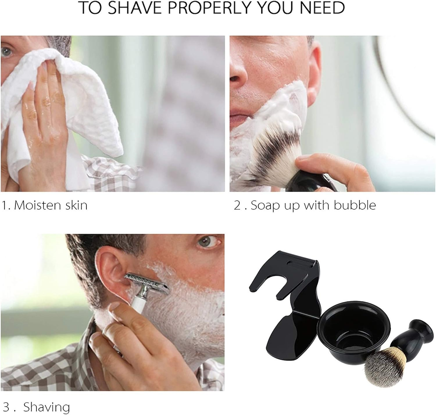 3 in Shaving Brush Kit Shaving Frame Base + Shaving Soap Bowl + Shaving Bowl Modern Design H Shaving Brush Rylic S Shaving Cleaning Tool Black image number 1
