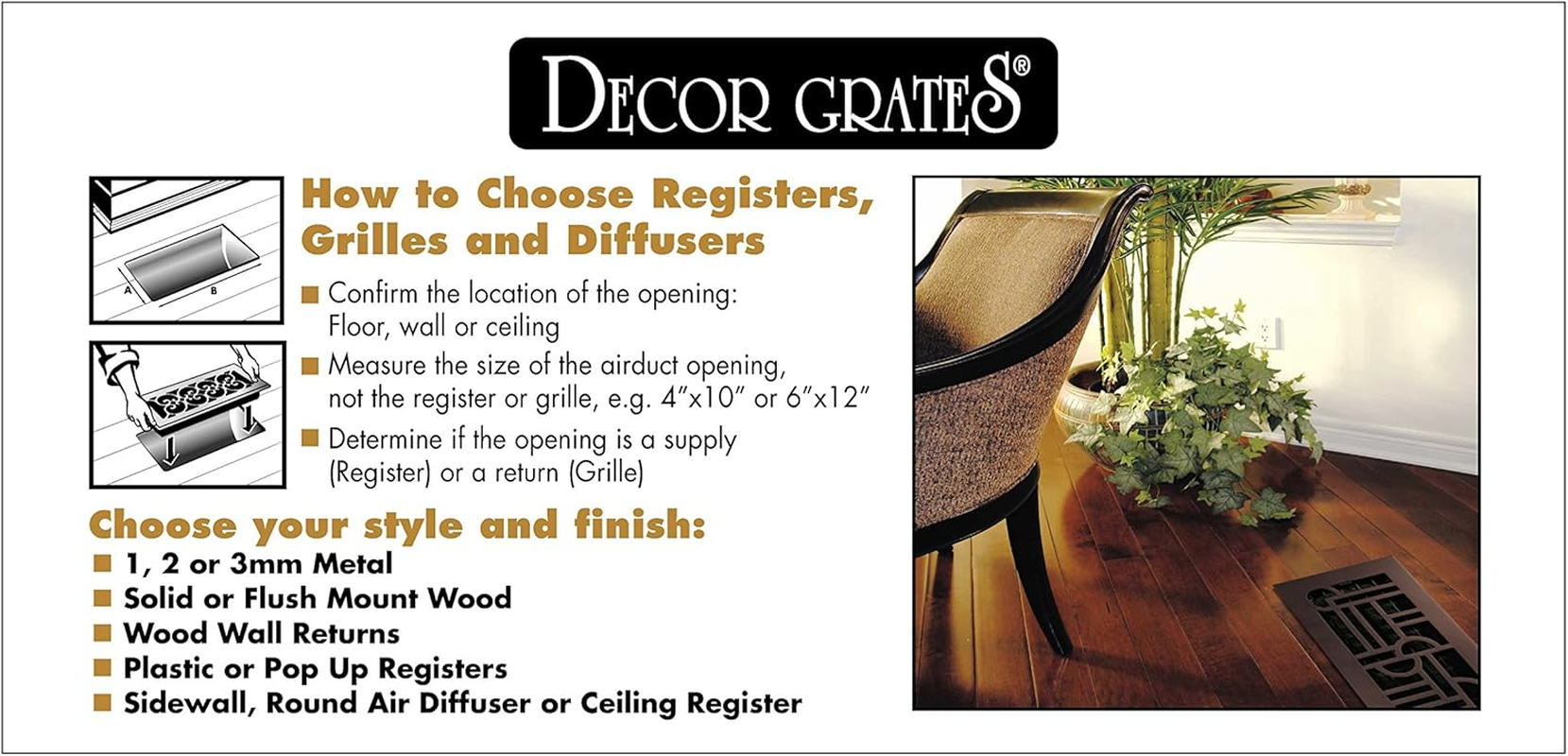 Decor Grates AJH614-NKL Oriental Floor Register, 6-Inch by 14-Inch, Nickel image number 6