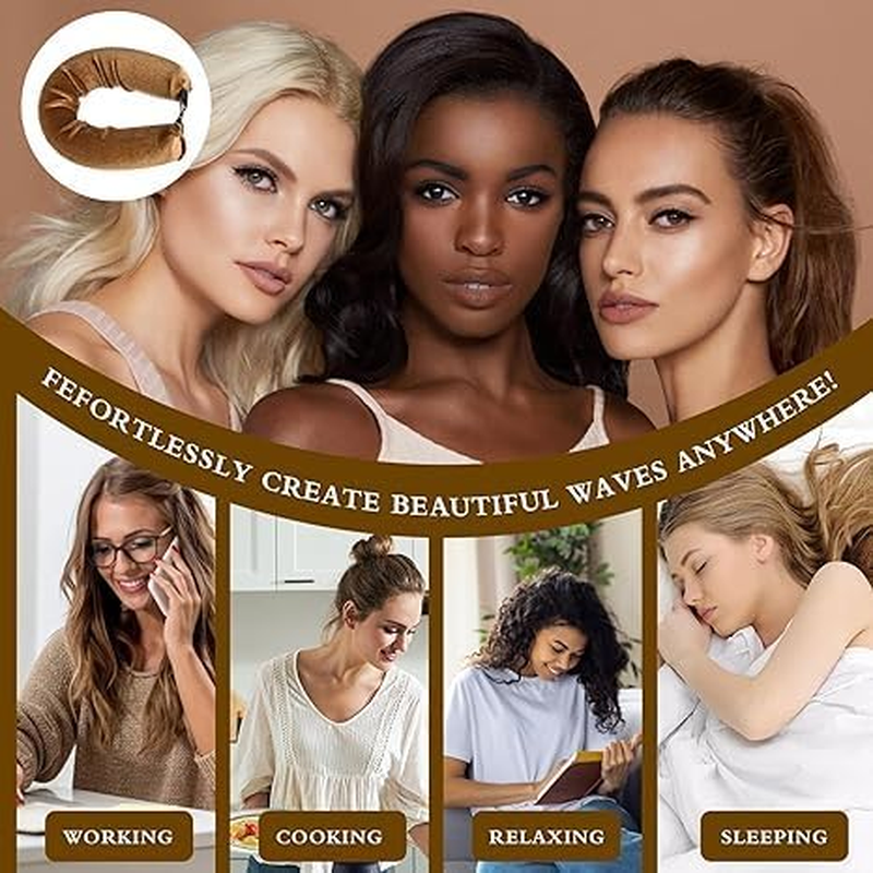 4 PCS Heatless Hair Curler with Hook + 1 PCS Kerchief, Overnight Heatless Curls Blowout Rods for All Hair Types, Soft Hair Roller for Sleeping, Overnight Blowout Curls without Heat (Brown, Large) image number 4