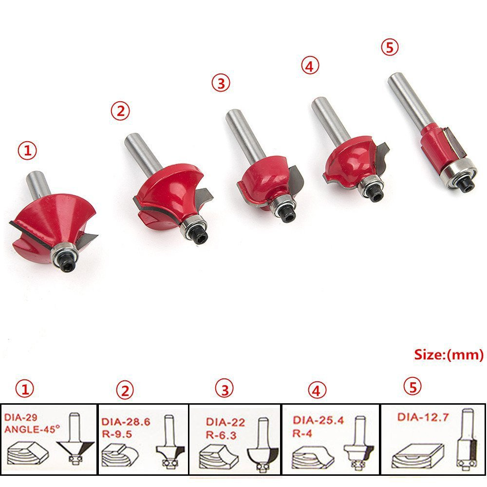 Yakamoz 15 Pieces 1/4 Inch Shank Tungsten Carbide Router Bit Set Woodworking Cutter Trimming Milling Bits Tool Kit for Home Improvement and Diy丨Red image number 2