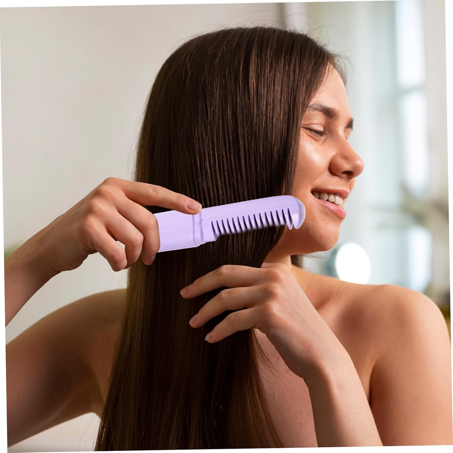 HAPINARY Cordless Hair Straightener Brush Heated Hair Straightening Comb Rechargeable Styling Tool Portable for Travel image number 1