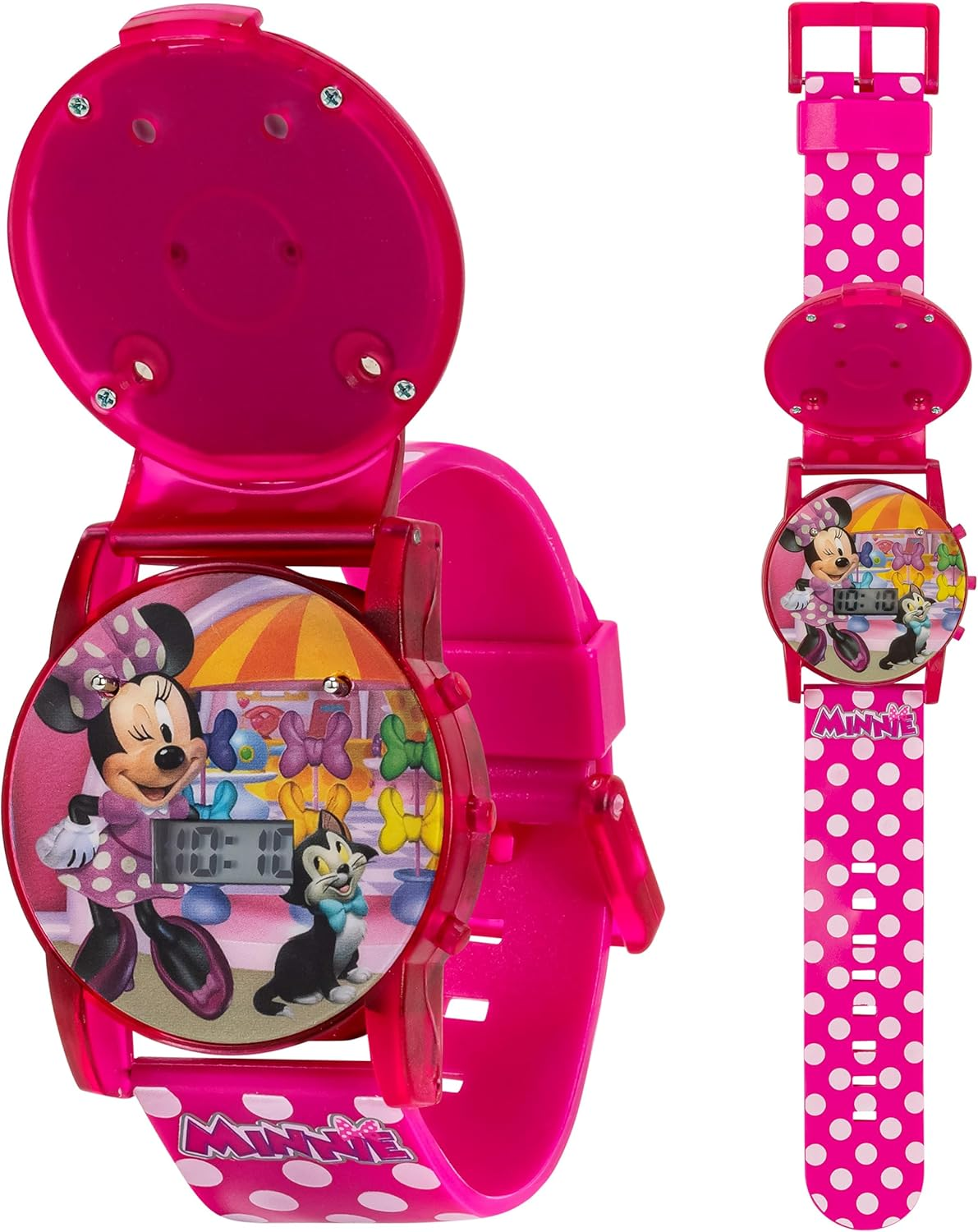 Accutime Disney Minnie Mouse Boutique LCD Pop Musical Watch (Model: MBT3714SR), Pink, Minnie - Two-Tone, Rhinestones, Modern image number 1