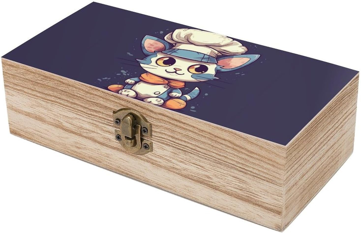 Cat Wearing Chef Hat Wooden Box Wood Wedding Keepsake Boxes with Lids Small Decorative Boxes Lightweight Wooden Memory Storage Box for Crafts Keepsakes Jewelry Photo Letter Storage image number 4