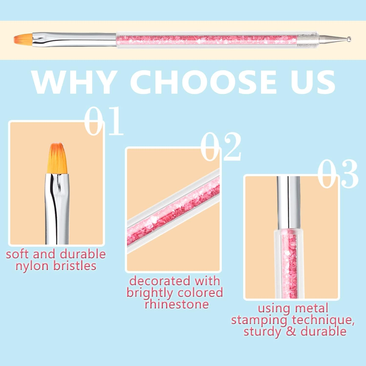 TEOYALL Double-Ended Nail Art Brushes, 5 PCS Nail Design Tools Kit Including Nail Liner Brush and Nail Dotting Pens for UV Gel Nail Home Salon image number 2