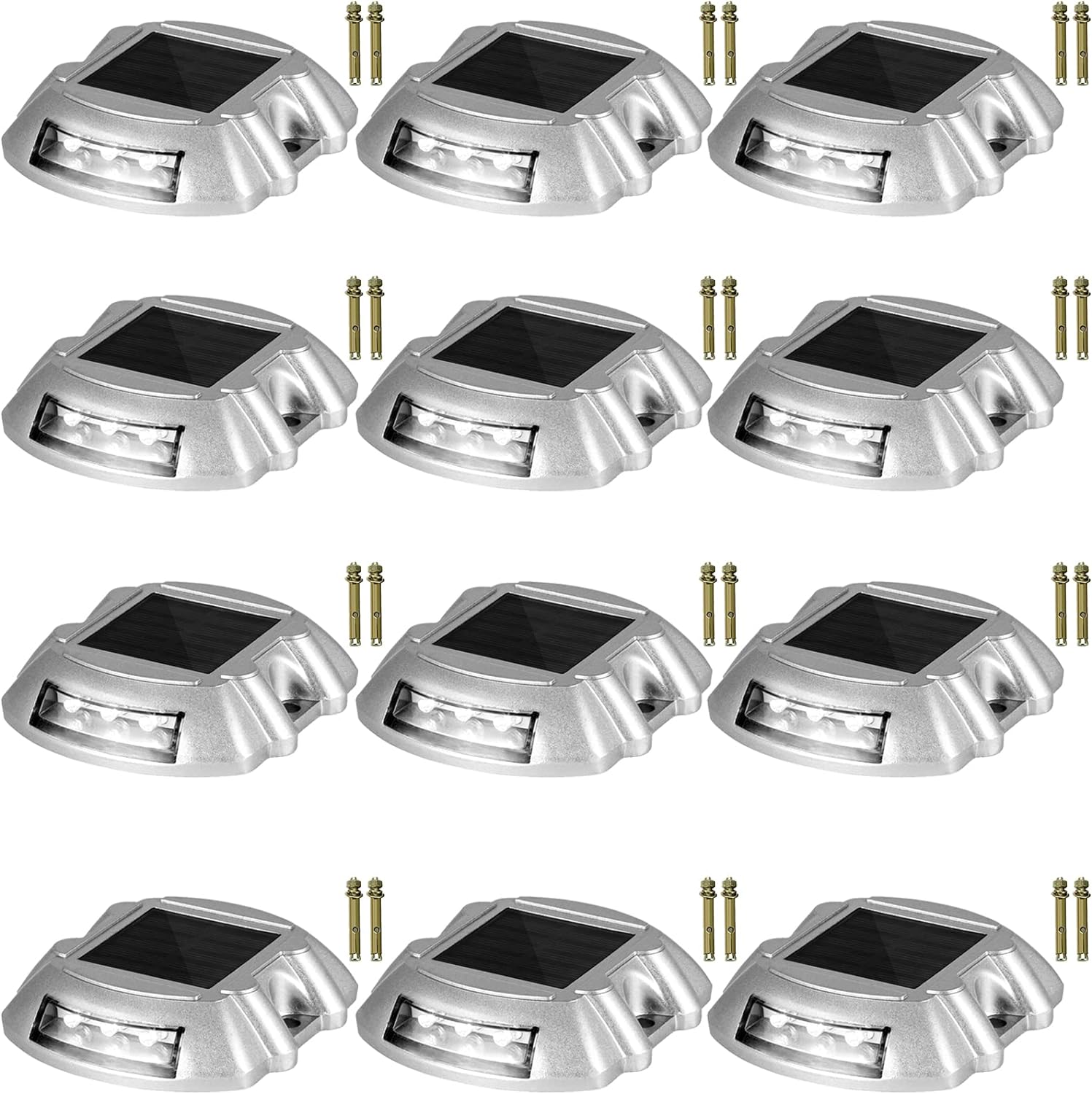 Happybuy 12-Pack Solar Driveway Lights: Bright White, 6 Leds, Waterproof, Aluminum, Silver image number 3