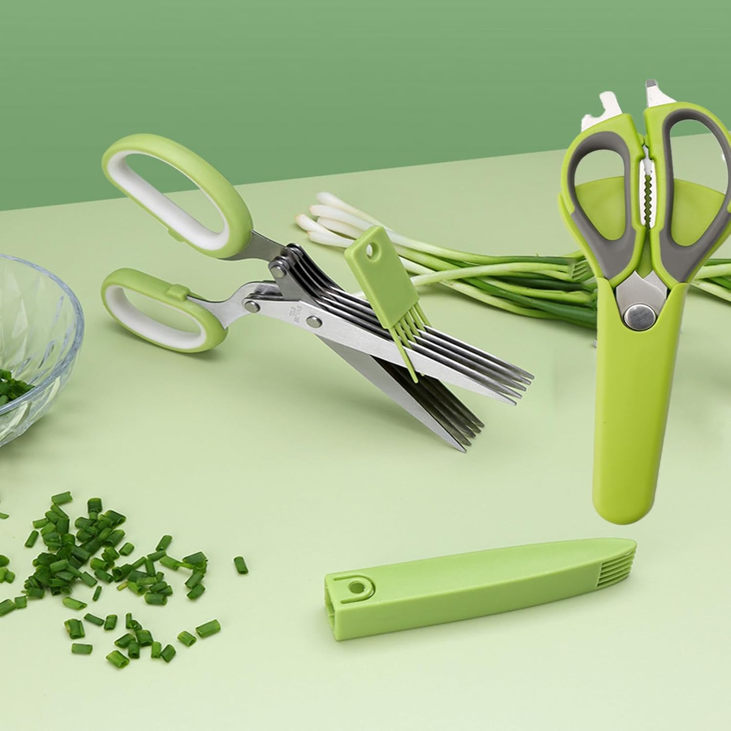 Kitchen Scissors,Herb Scissors with Kitchen Shears and Peeler,Easy to Clean,Heavy Duty Scissors for Fish, Salad,Chive, Meat, Basil, Multipurpose Sharp Sissors image number 3