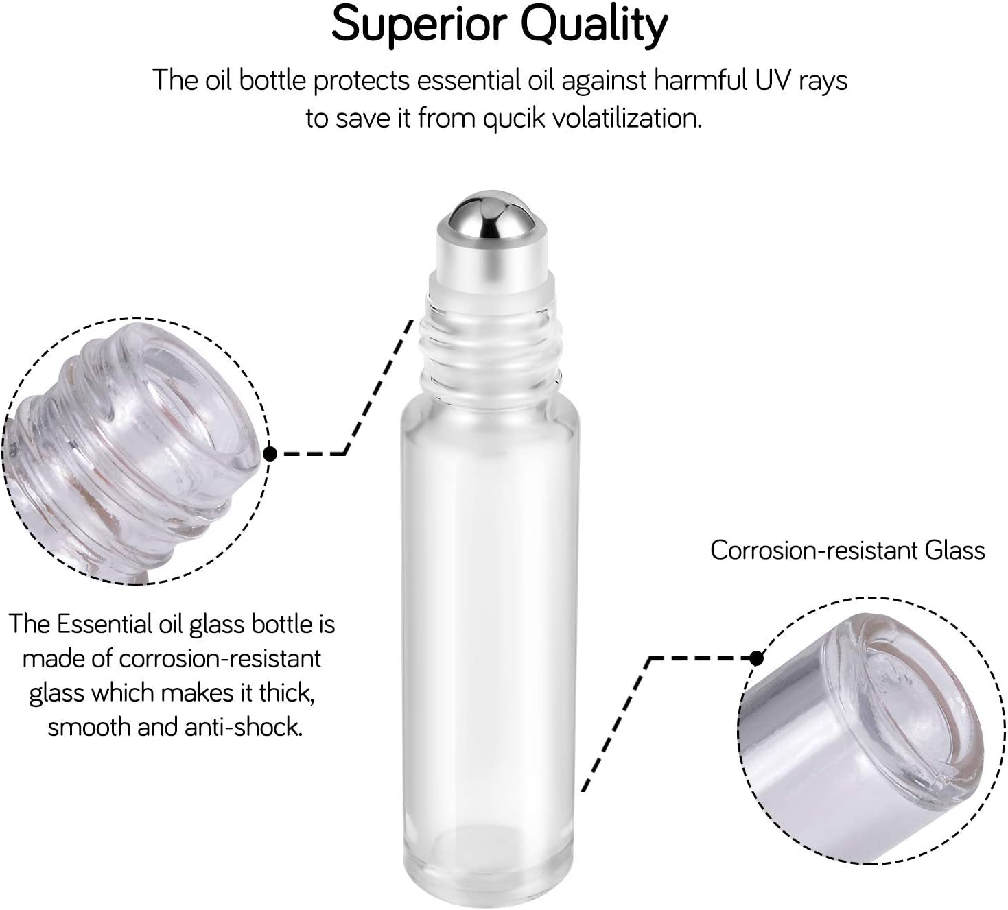 Essentialoil 25PCS 10Ml Clear THICK Essential Oil Glass Roller Bottles with Steel Ball Roll on Bottle (3Xdropper, 1Xball Opener, 2Xfunnel) - Travel, Everyday Use
