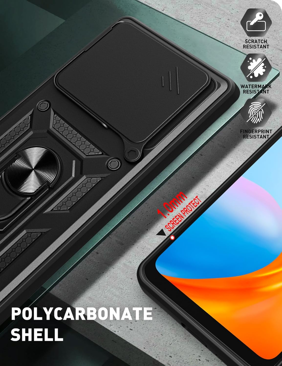 ESTH&reg; Case for Xiaomi Poco F6 Pro 5G with Slide Camera Cover [Camera Protection] [Ring Stand] [Case Compatible with Magnetic Car Mount] Shockproof Mobile Phone Case, Blue - Black image number 4