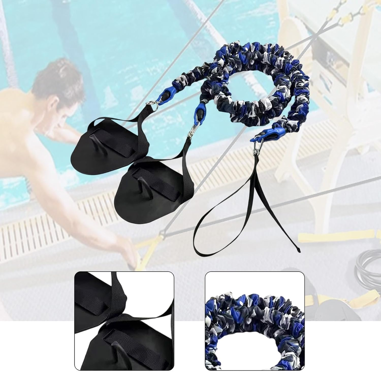 Ａ Aternee Swimming Resistance Band Bungee Cord Arm Strength Exercise Elastic for Women Men Latex Dryland Cord Training Equipment, Blue 50Lbs - Green 30Lbs image number 6