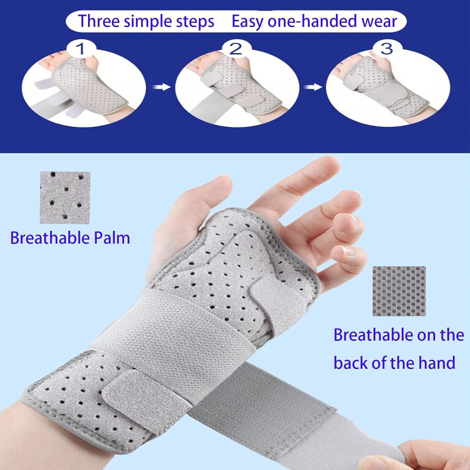 Wrist Protector, Suitable for Carpal Tunnel Syndrome, Adjustable Wrist Support, Suitable for the Right Hand, Relieves Pain Caused by Arthritis Sprains (Gray, Right Hand S/M)