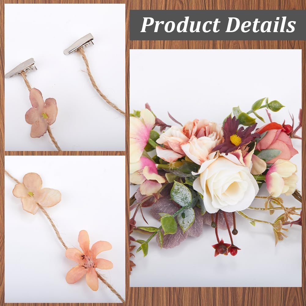 CABODYALS Flower Hairband Bride Imitation Flowers Headband Bohemian Style Mixed Color Headdress Floral Crown Vine Rustic Style Wreath Tassel Headbands for Women Wedding Party Photos Costume Head Decor image number 2