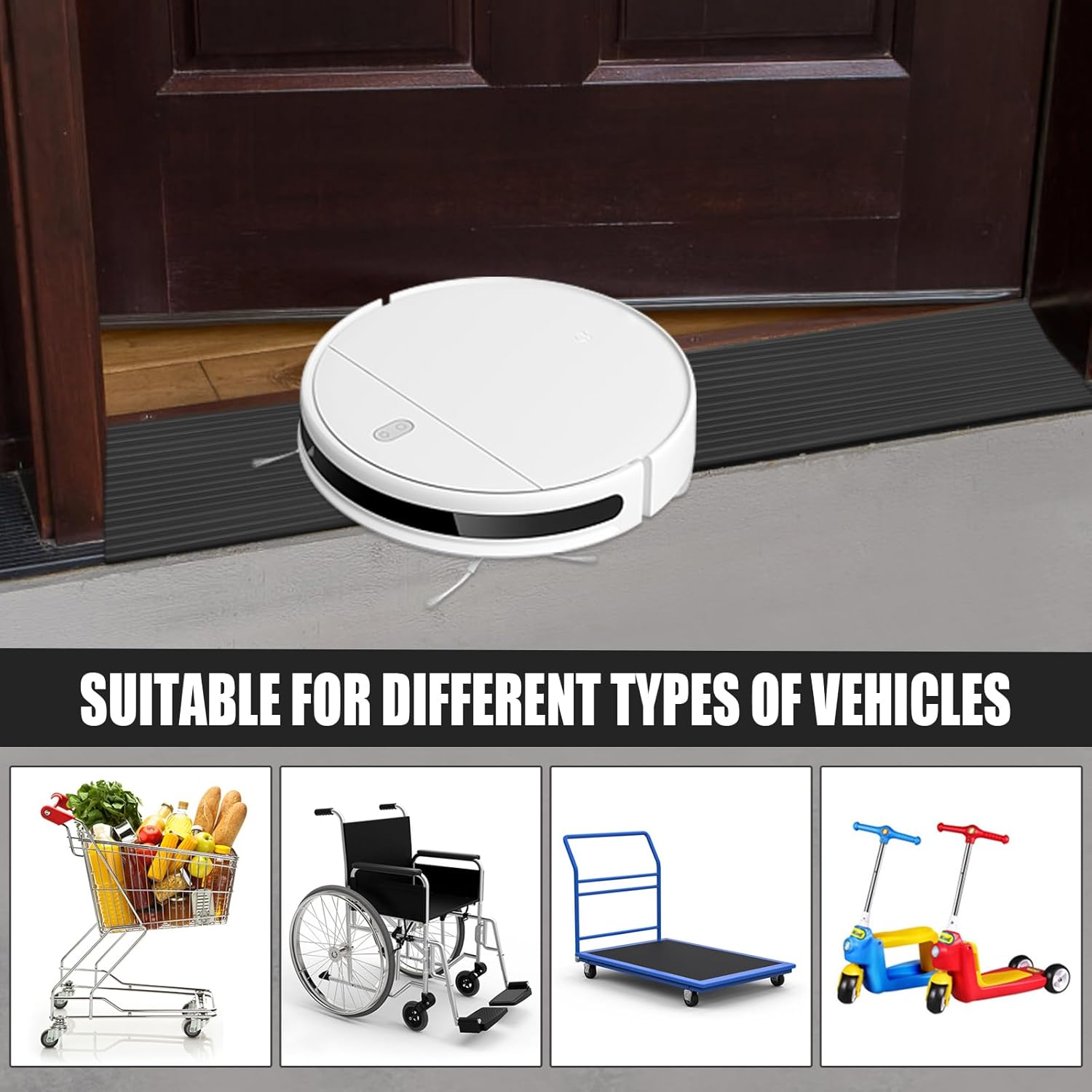 Threshold Ramp for Doorways, 90 X 7.5Cm Self Adhesive Rubber Kerb Ramp with 4 Holes, Non Slip 1.5/2Cm Height Door Step Strip for Wheelchair (Black, 2Cm) image number 2