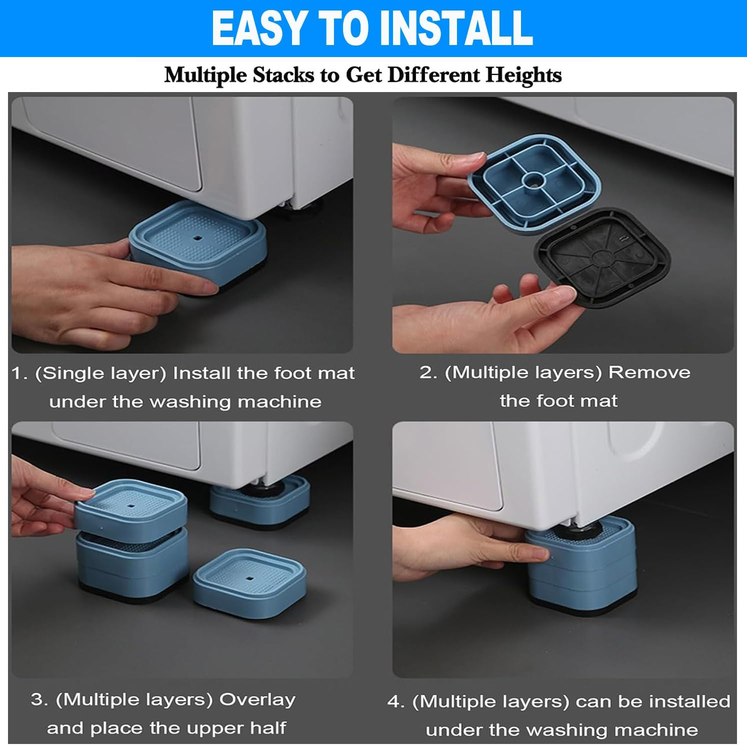 12 Pack Furniture Risers Stackable Table Risers 1.38 Inch Heavy Duty Adjustable Bed Table Leg Extender Furniture Leg Risers Furniture Lifts Support for Beds Desks Sofa Tables and Chairs (Baby Blue) image number 2