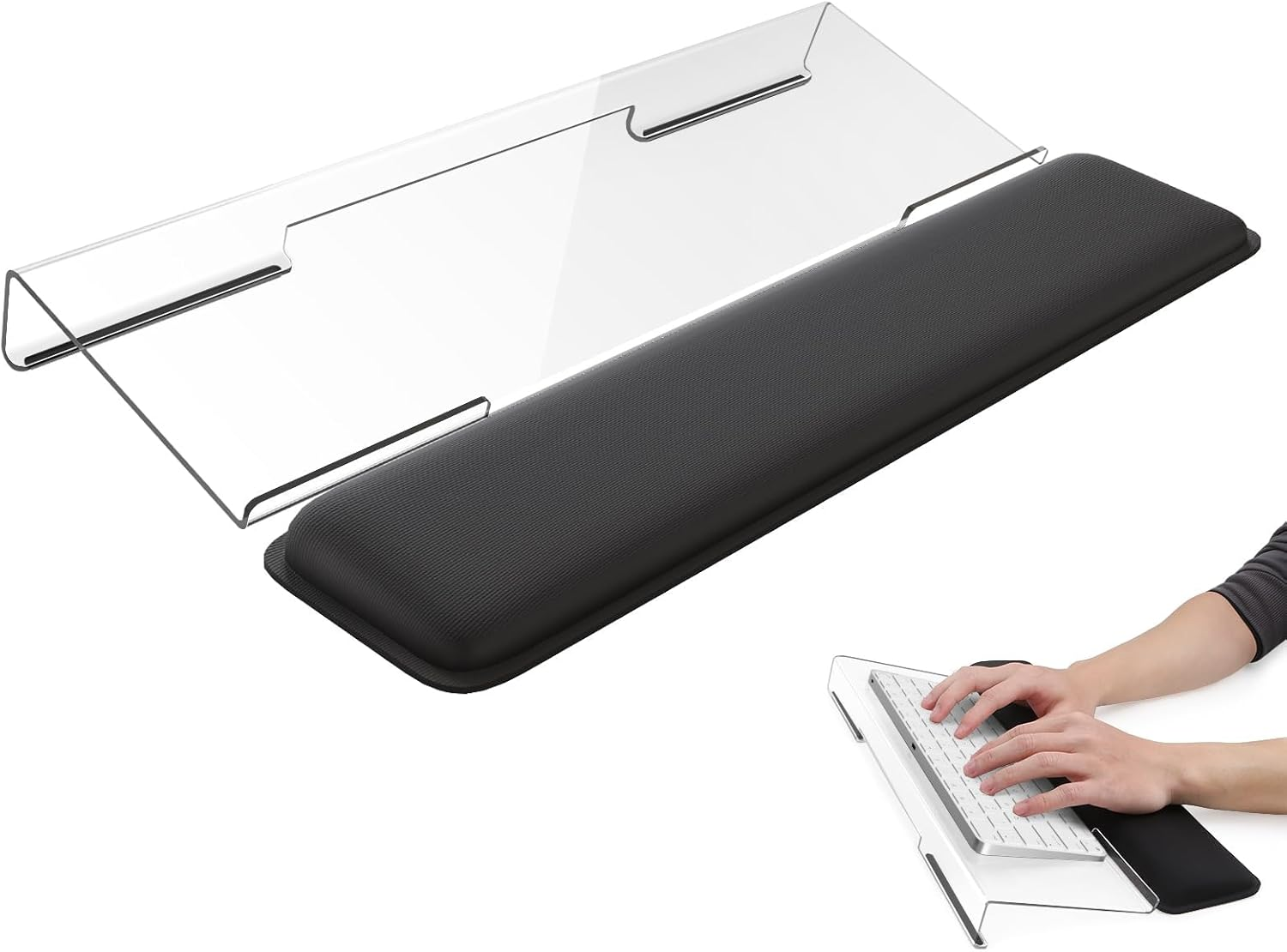 Computer Keyboard Stand & Wrist Rest Acrylic Tilted Keyboard Holder, Ergonomic Keyboard Wrist Rest with Anti-Slip Base for Office Desk, Home, School (Clear) image number 5