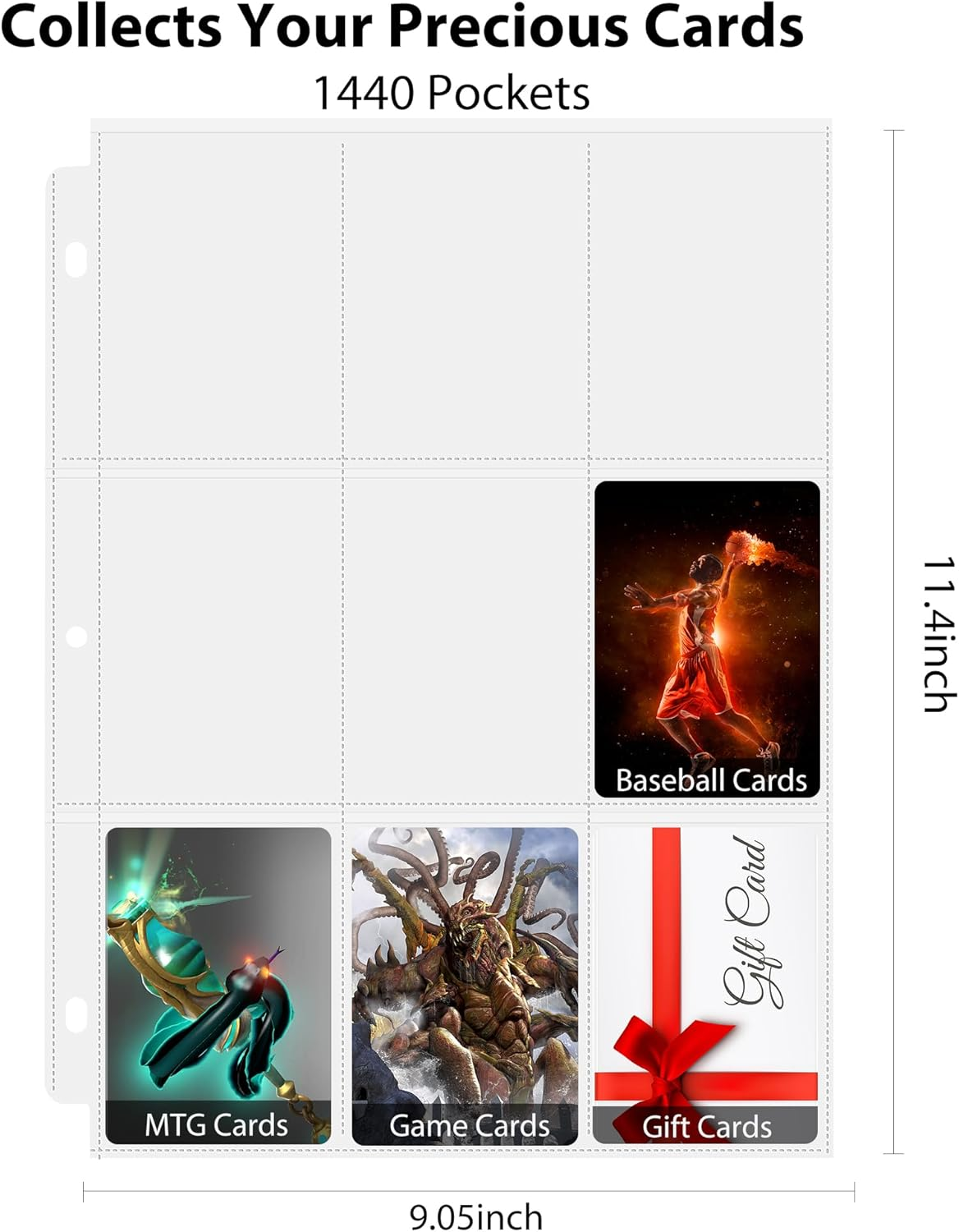 Baseball Card Sleeves 900 Pockets Clear Trading Card Sleeves for Baseball Cards, Football Cards, Pokemon Trading Cards, Sport Cards, Game Cards, Business Cards 100 Pages image number 1