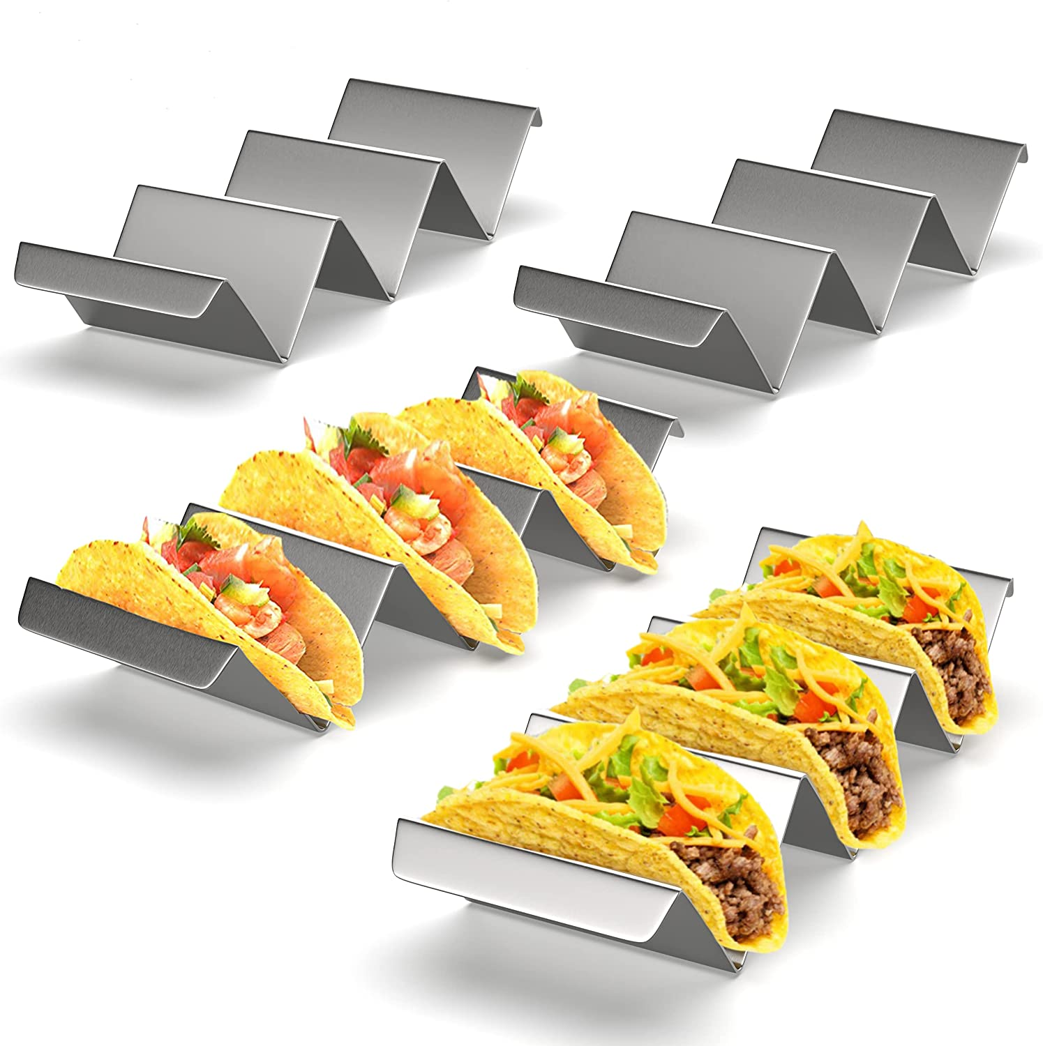Taco Holder Stand - Set of 4 - Oven & Grill Safe Stainless Steel Taco Racks with Handles - Fill & Serve Tacos with Ease - Taco Trays by Fiesta Kitchen image number 5