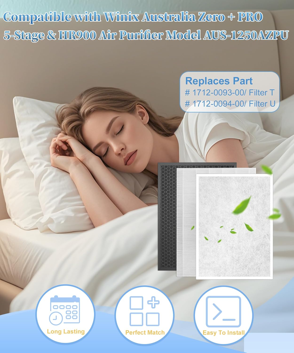 Zero Pro 5 Stage Replacement Filter Set Compatible with Winix Australia Zero+ PRO 5-Stage & HR900 Air Purifier Model AUS-1250AZPU, 1 H13 True HEPA Filter & 1 Activated Carbon Filter & 8 Pre Filter