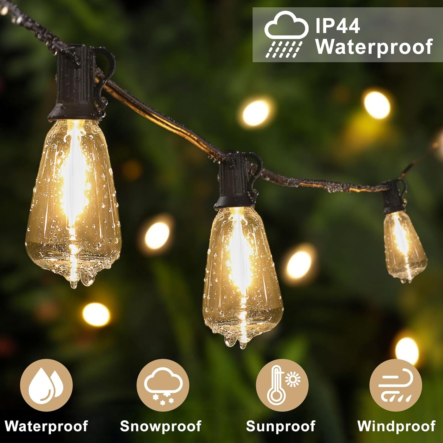 Spacelumen 15M Outdoor Festoon Lights Solar Powered, outside Patio String with 3 Modes & 17+1 ST38 Edison Bulbs Shatterproof, Solar String Lights Outdoor Garden for outside Garden Backyard image number 4